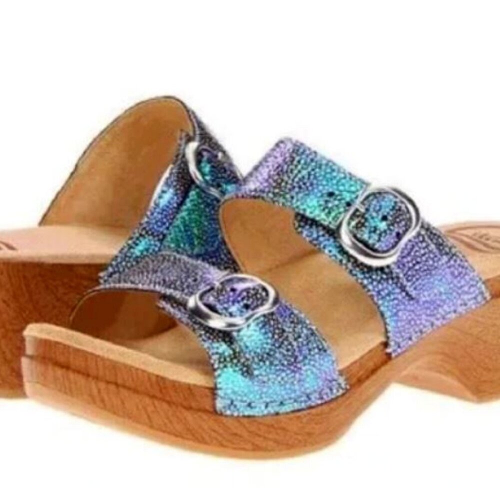 Dansko Womens Clog Sandals Sophie Shagreen In Iridescent Blue Sz 39 (8.5)